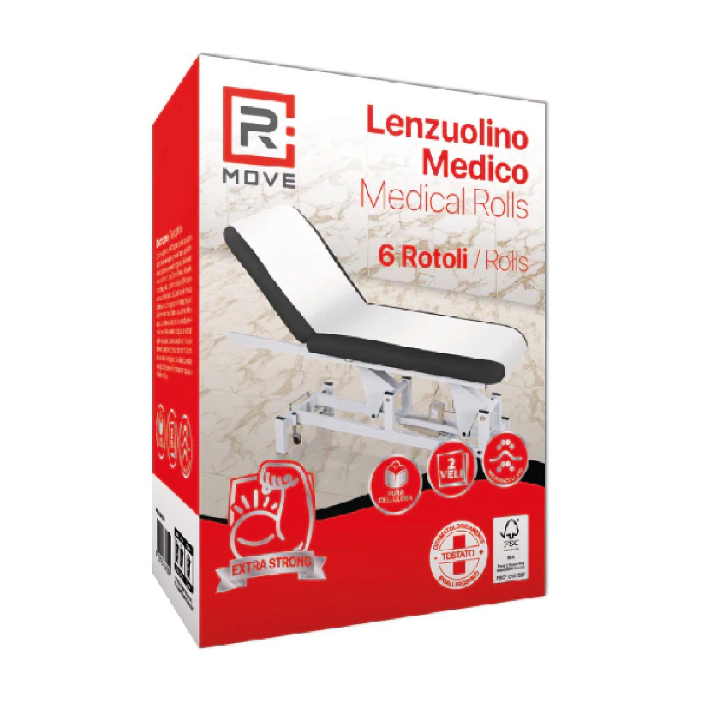 Lenzuolino Medico Rotolo Lettino Pura Cellulosa 60 mt - Confezione 6 pz